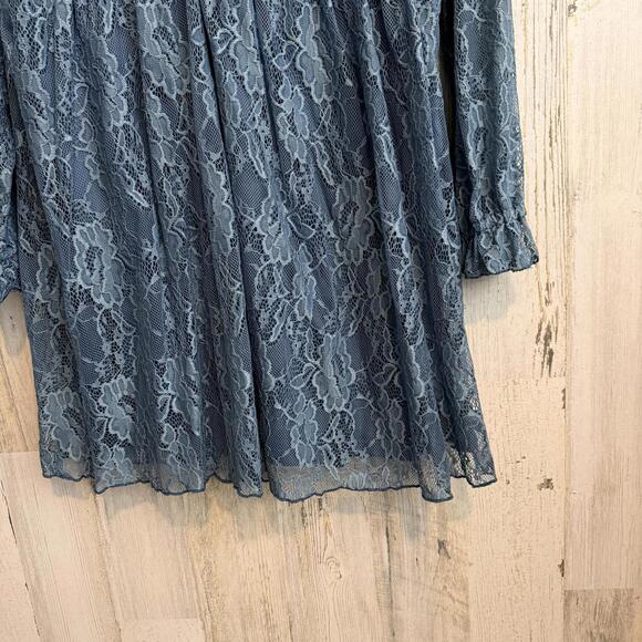 Miami Women’s L Blue Lace Embroidered Floral Long Sleeve Boho Dress - Picture 9 of 11